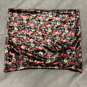Brown Floral Velvet Tube Top, Natural Life, Size XS